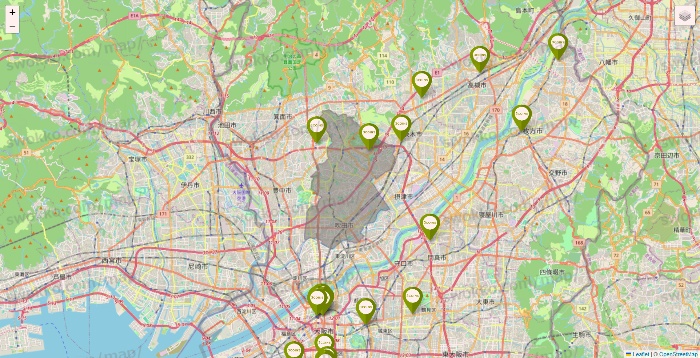 大阪府の3COINSの店舗地図