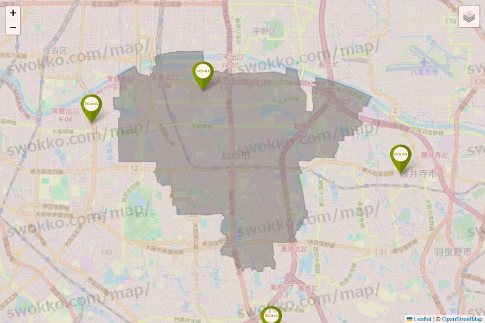 大阪府の3COINSの店舗地図