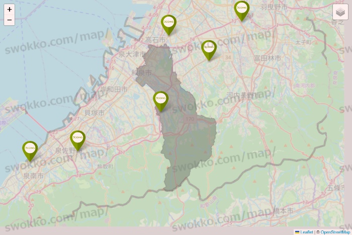 大阪府の3COINSの店舗地図