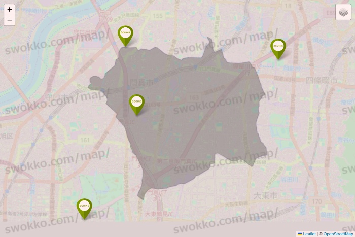 大阪府の3COINSの店舗地図
