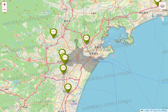 宮城県の3COINSの店舗地図