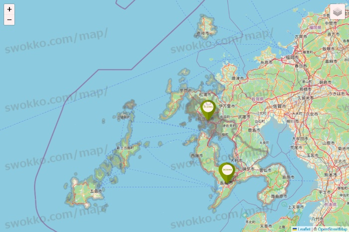 長崎県の3COINSの店舗地図
