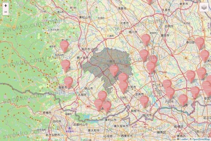 埼玉県のTHREEPPY・CouCouの店舗地図