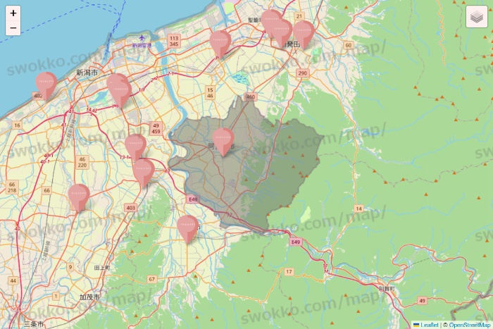 新潟県のTHREEPPY・CouCouの店舗地図