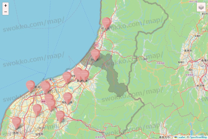 新潟県のTHREEPPY・CouCouの店舗地図