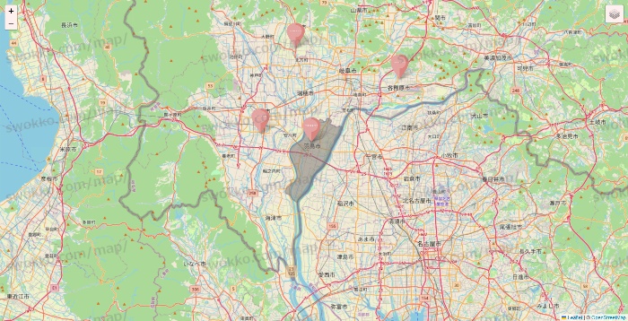 岐阜県のTHREEPPY・CouCouの店舗地図