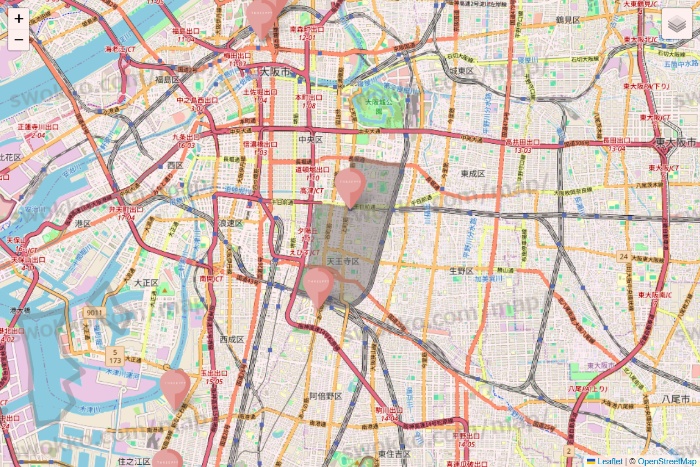 大阪府のTHREEPPY・CouCouの店舗地図