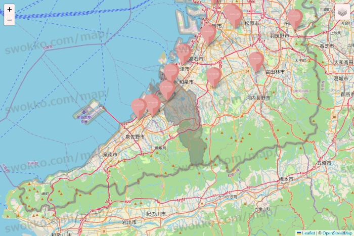 大阪府のTHREEPPY・CouCouの店舗地図