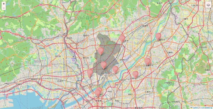 大阪府のTHREEPPY・CouCouの店舗地図