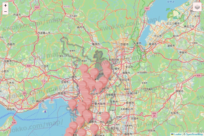 大阪府のTHREEPPY・CouCouの店舗地図