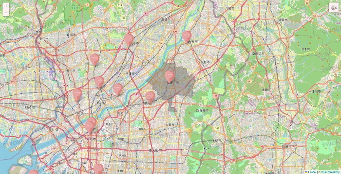大阪府のTHREEPPY・CouCouの店舗地図