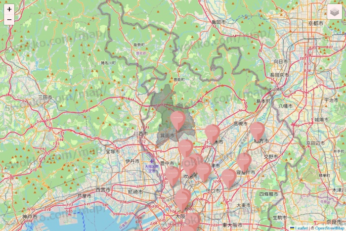 大阪府のTHREEPPY・CouCouの店舗地図