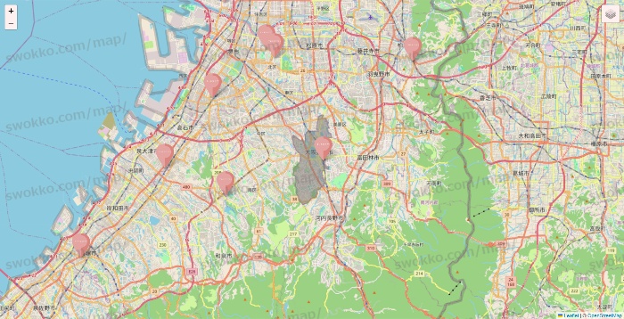 大阪府のTHREEPPY・CouCouの店舗地図