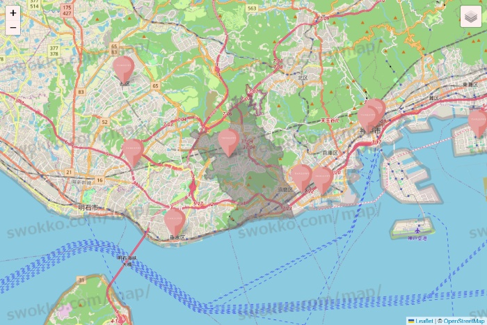 兵庫県のTHREEPPY・CouCouの店舗地図