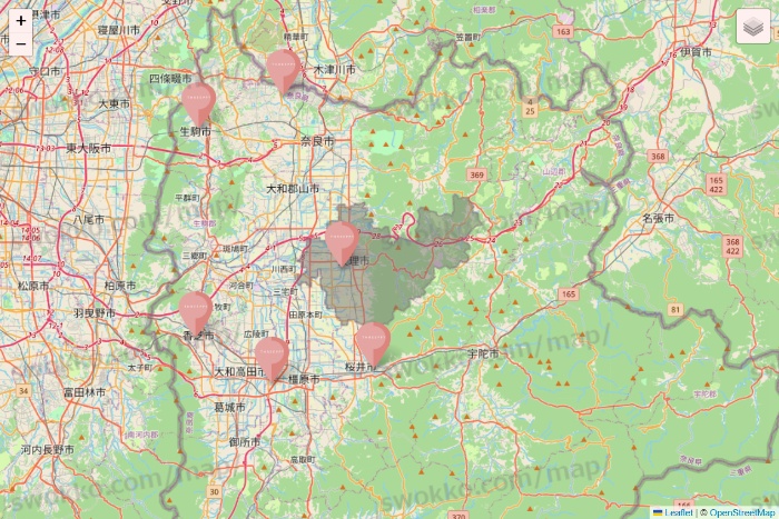 奈良県のTHREEPPY・CouCouの店舗地図