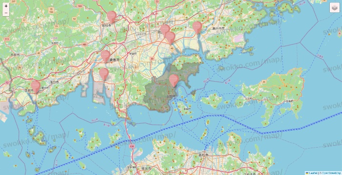 岡山県のTHREEPPY・CouCouの店舗地図