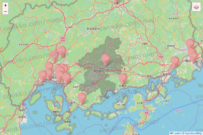 広島県のTHREEPPY・CouCouの店舗地図