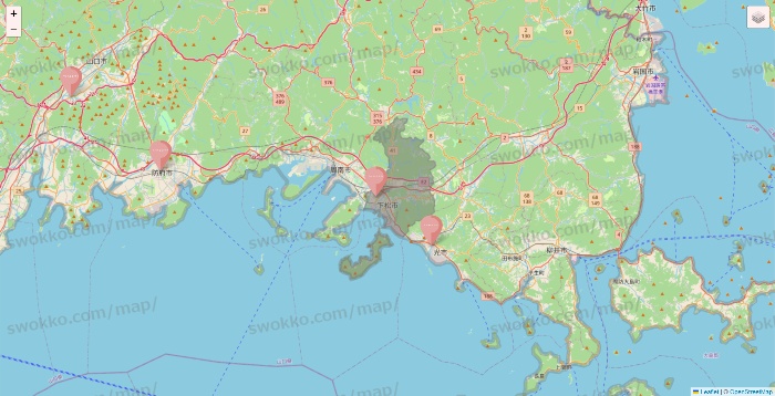 山口県のTHREEPPY・CouCouの店舗地図