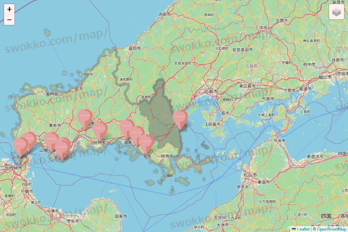 山口県のTHREEPPY・CouCouの店舗地図