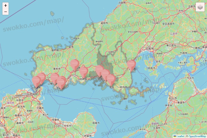 山口県のTHREEPPY・CouCouの店舗地図