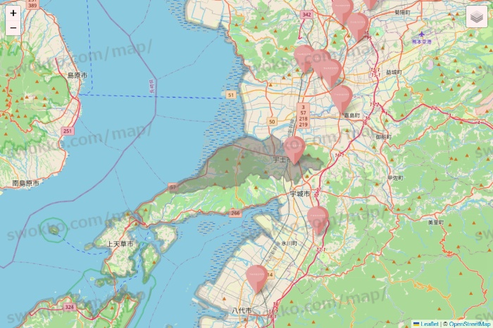 熊本県のTHREEPPY・CouCouの店舗地図