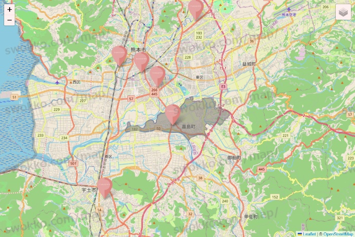 熊本県のTHREEPPY・CouCouの店舗地図