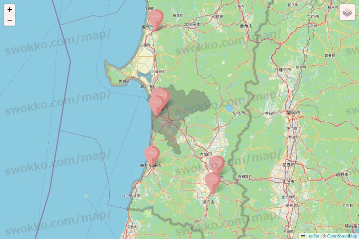 秋田県のTHREEPPY・CouCouの店舗地図