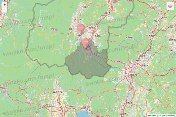 山形県のTHREEPPY・CouCouの店舗地図