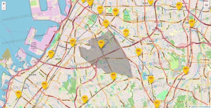 大阪府の鳥貴族の店舗地図