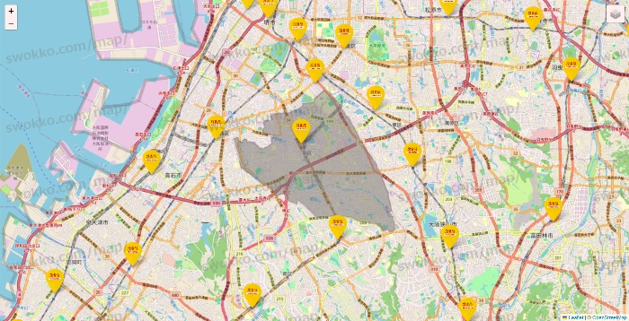 大阪府の鳥貴族の店舗地図