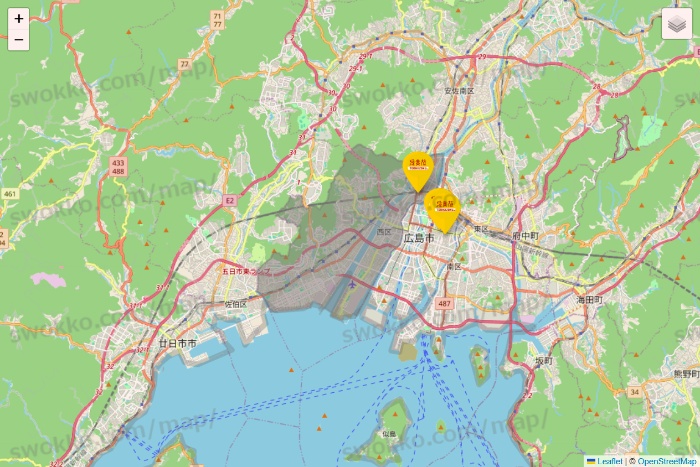 広島県の鳥貴族の店舗地図