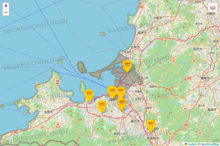 福岡県の鳥貴族の店舗地図