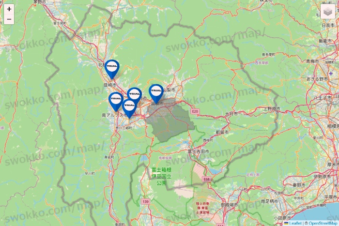 山梨県のトライアル（TRIAL）の店舗地図