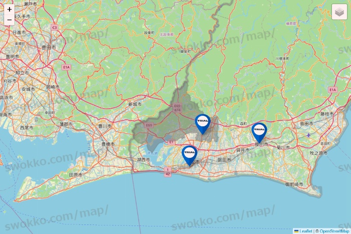 静岡県のトライアル（TRIAL）の店舗地図