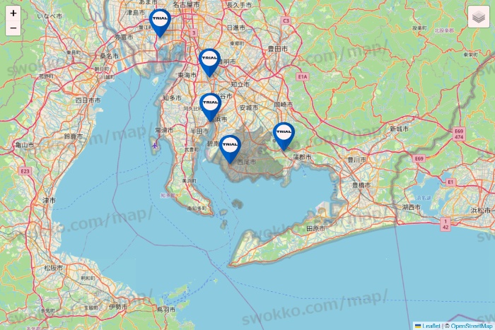 愛知県のトライアル（TRIAL）の店舗地図