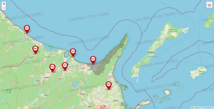 北海道のつぼ八の店舗地図