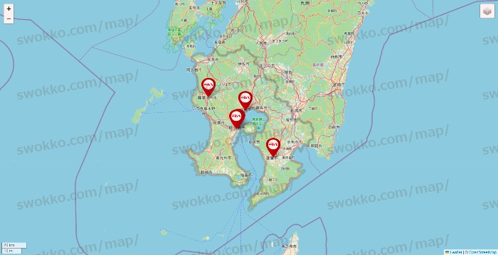 鹿児島県のつぼ八の店舗地図