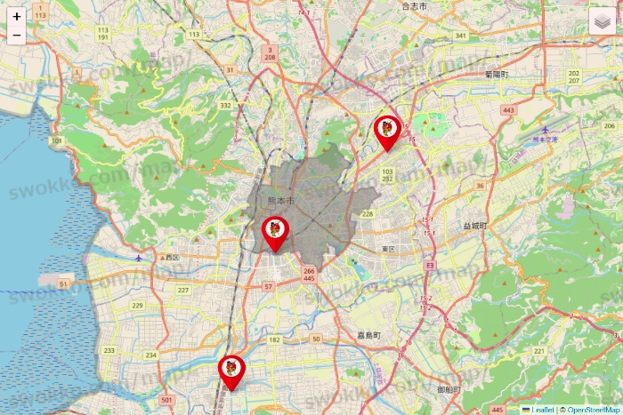 熊本県の釣りのポイントの店舗地図