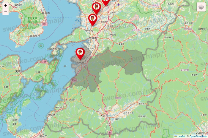 熊本県の釣りのポイントの店舗地図