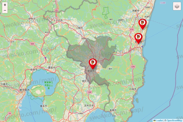 宮崎県の釣りのポイントの店舗地図
