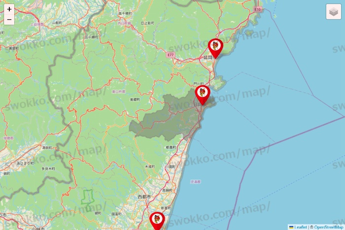 宮崎県の釣りのポイントの店舗地図