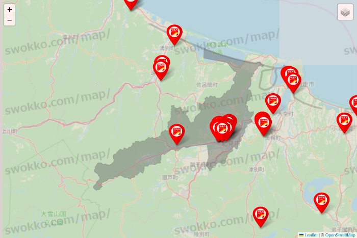北海道のツルハドラッグ系の店舗地図