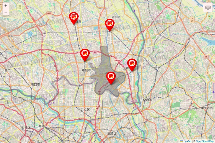 埼玉県のツルハドラッグ系の店舗地図