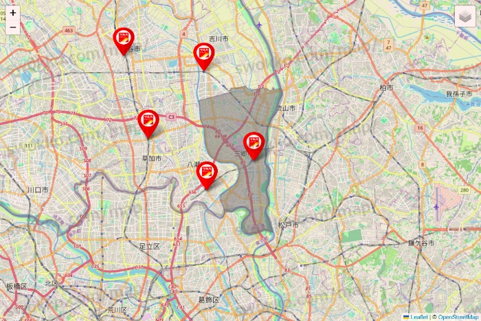 埼玉県のツルハドラッグ系の店舗地図