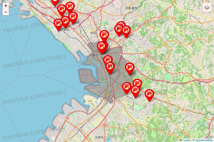 千葉県のツルハドラッグ系の店舗地図