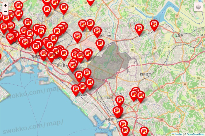千葉県のツルハドラッグ系の店舗地図