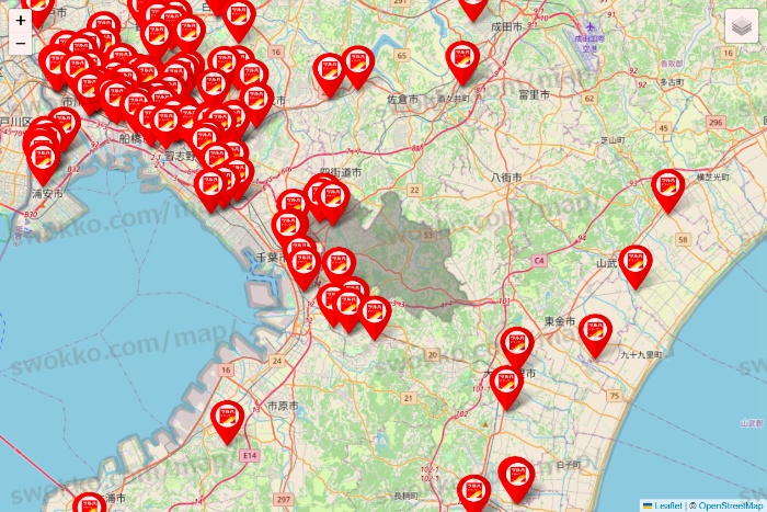 千葉県のツルハドラッグ系の店舗地図