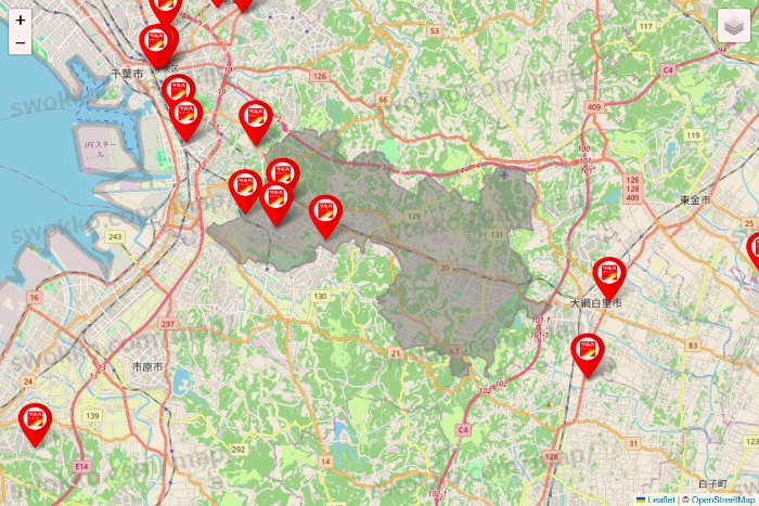 千葉県のツルハドラッグ系の店舗地図