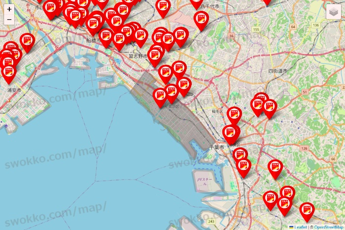 千葉県のツルハドラッグ系の店舗地図