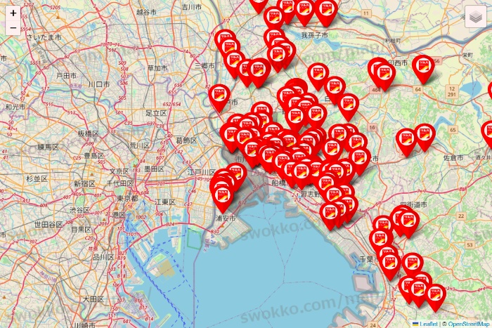 千葉県のツルハドラッグ系の店舗地図